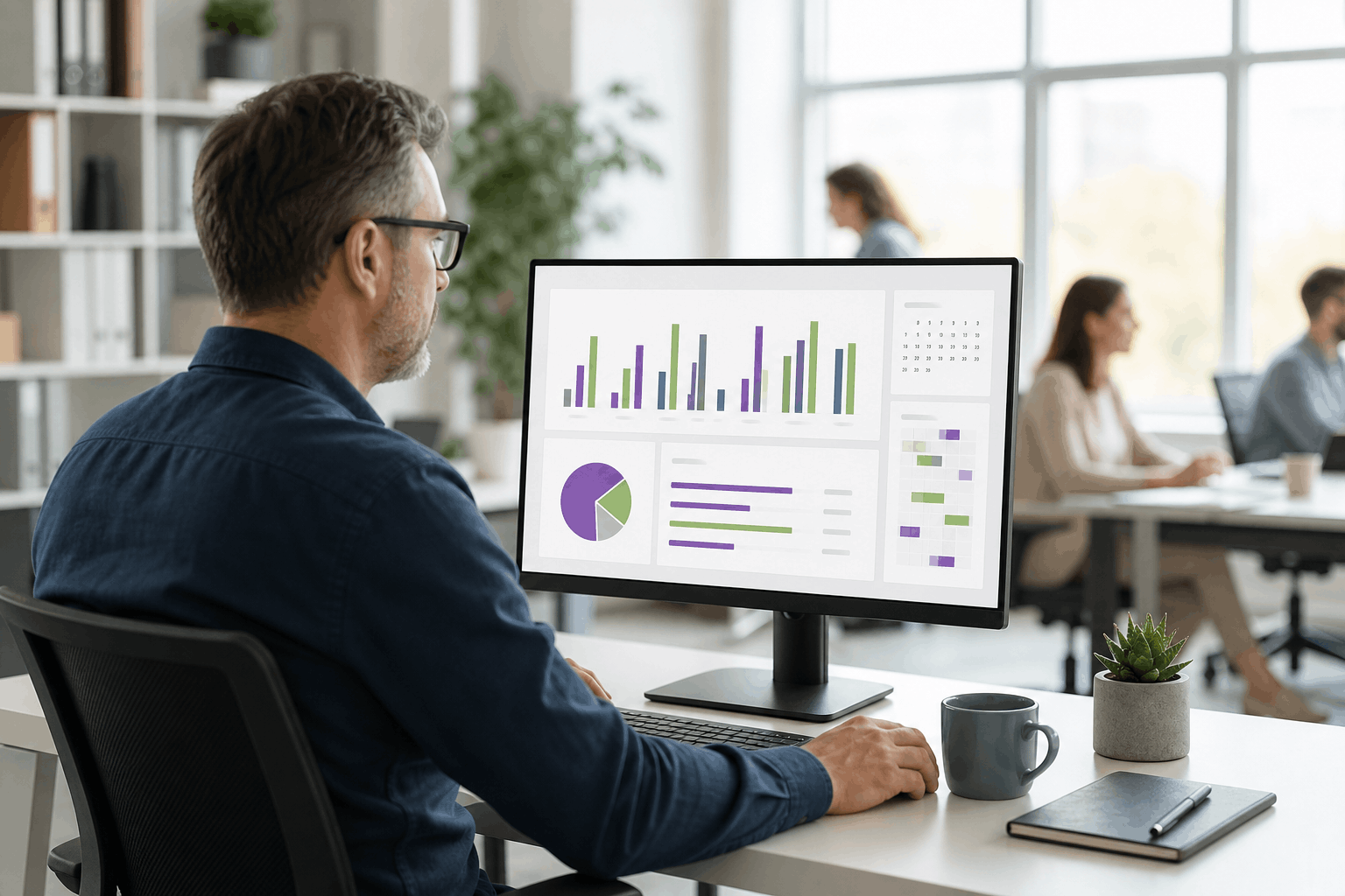 Administrator prüft Arbeitszeit- und Personalstatistiken